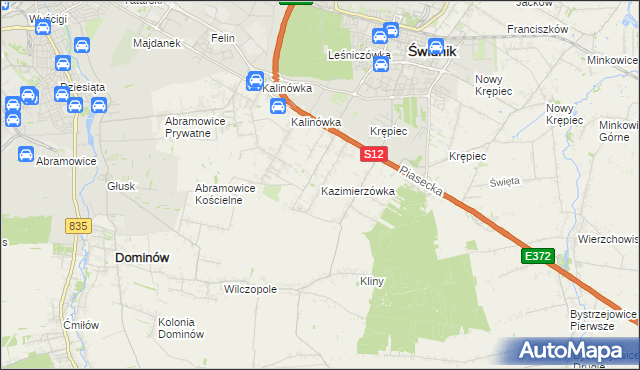 mapa Kazimierzówka gmina Głusk, Kazimierzówka gmina Głusk na mapie Targeo