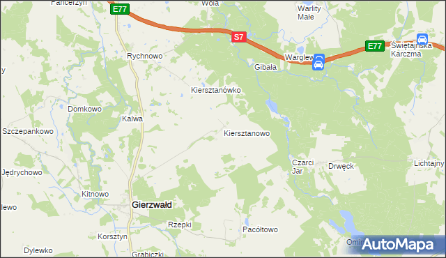 mapa Kiersztanowo gmina Grunwald, Kiersztanowo gmina Grunwald na mapie Targeo