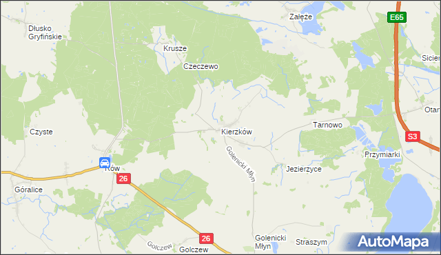 mapa Kierzków gmina Myślibórz, Kierzków gmina Myślibórz na mapie Targeo