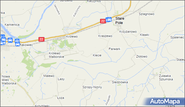 mapa Klecie gmina Stare Pole, Klecie gmina Stare Pole na mapie Targeo