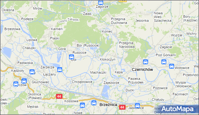 mapa Kłokoczyn gmina Czernichów, Kłokoczyn gmina Czernichów na mapie Targeo
