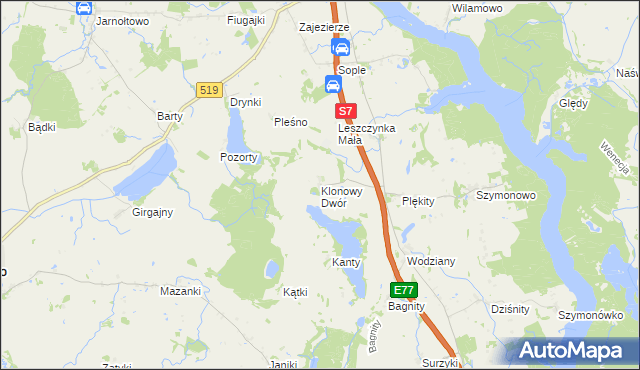 mapa Klonowy Dwór, Klonowy Dwór na mapie Targeo