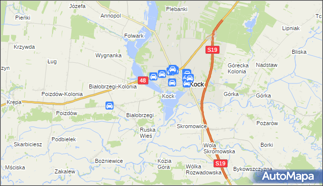 mapa Kock powiat lubartowski, Kock powiat lubartowski na mapie Targeo