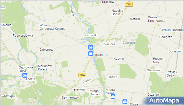 mapa Kołacin gmina Dmosin, Kołacin gmina Dmosin na mapie Targeo