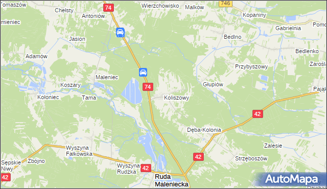 mapa Koliszowy, Koliszowy na mapie Targeo