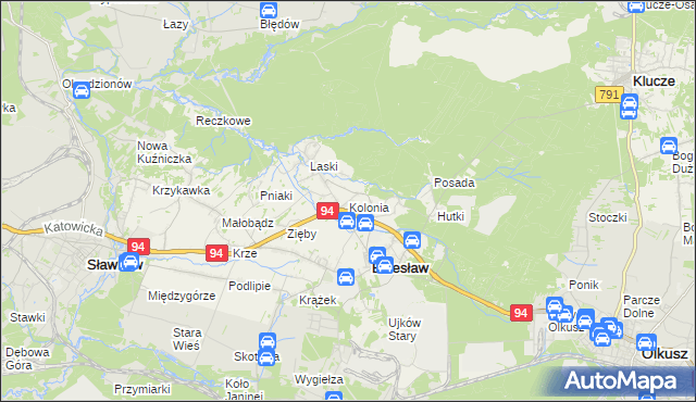 mapa Kolonia gmina Bolesław, Kolonia gmina Bolesław na mapie Targeo