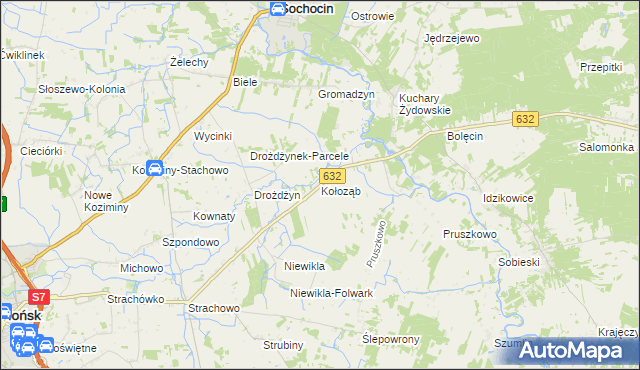 mapa Kołoząb gmina Sochocin, Kołoząb gmina Sochocin na mapie Targeo