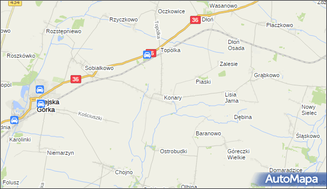 mapa Konary gmina Miejska Górka, Konary gmina Miejska Górka na mapie Targeo