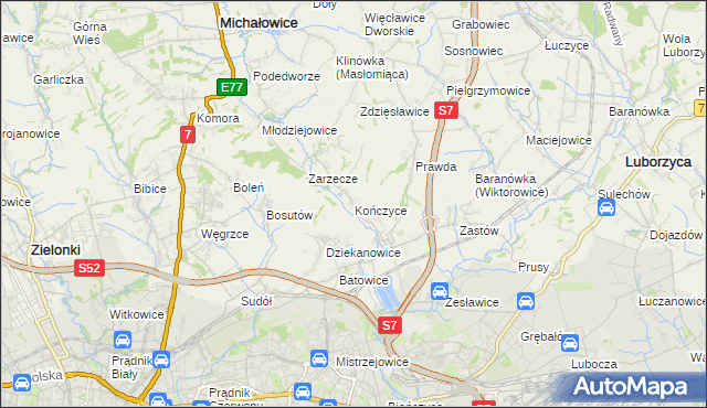 mapa Kończyce gmina Michałowice, Kończyce gmina Michałowice na mapie Targeo