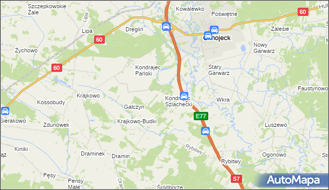 mapa Kondrajec Szlachecki, Kondrajec Szlachecki na mapie Targeo