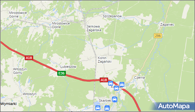 mapa Konin Żagański, Konin Żagański na mapie Targeo