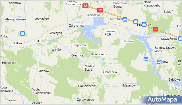 mapa Kontrewers gmina Dalików, Kontrewers gmina Dalików na mapie Targeo
