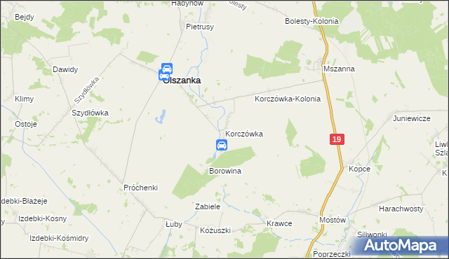 mapa Korczówka gmina Olszanka, Korczówka gmina Olszanka na mapie Targeo