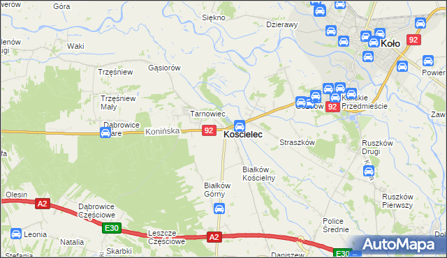 mapa Kościelec powiat kolski, Kościelec powiat kolski na mapie Targeo