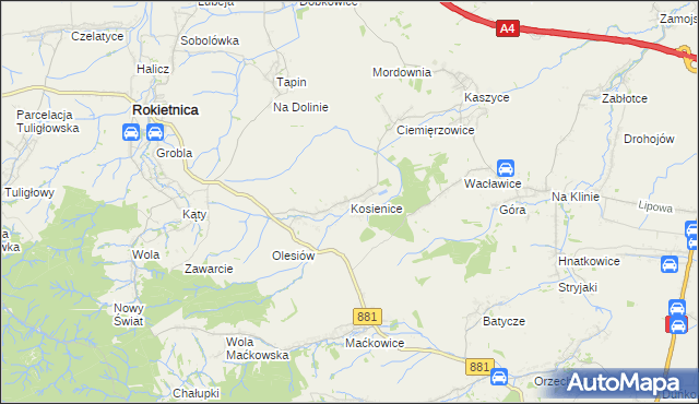 mapa Kosienice, Kosienice na mapie Targeo