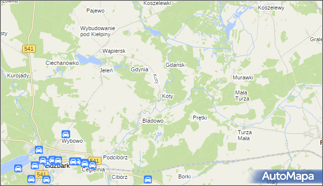 mapa Koty gmina Lidzbark, Koty gmina Lidzbark na mapie Targeo