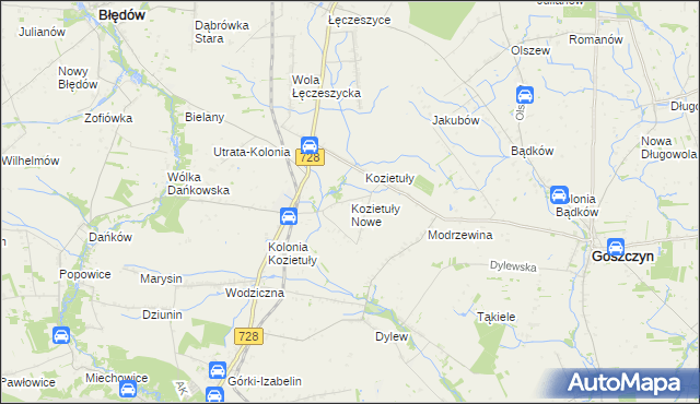 mapa Kozietuły Nowe, Kozietuły Nowe na mapie Targeo