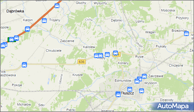 mapa Kozły gmina Tłuszcz, Kozły gmina Tłuszcz na mapie Targeo