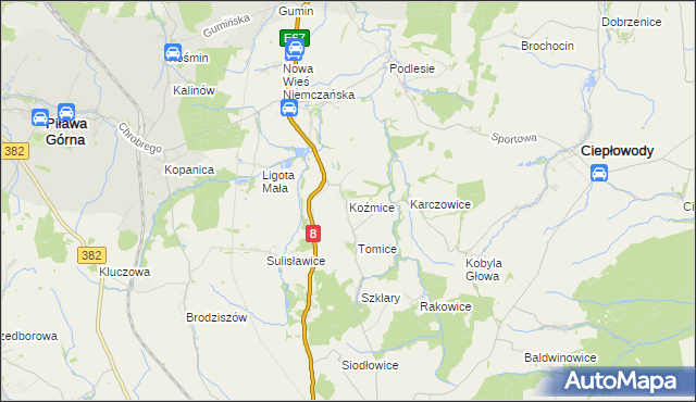 mapa Koźmice, Koźmice na mapie Targeo