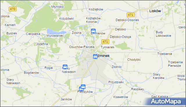 mapa Koźminek powiat kaliski, Koźminek powiat kaliski na mapie Targeo