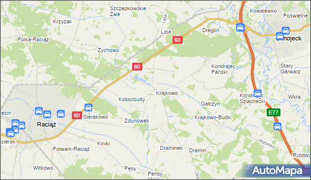 mapa Krajkowo gmina Raciąż, Krajkowo gmina Raciąż na mapie Targeo