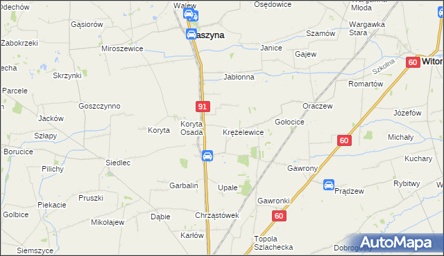 mapa Krężelewice, Krężelewice na mapie Targeo