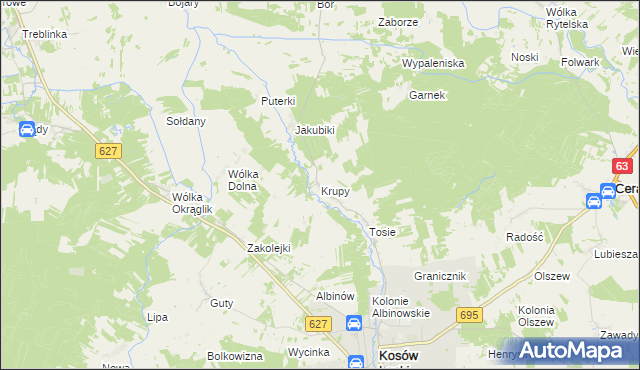 mapa Krupy gmina Kosów Lacki, Krupy gmina Kosów Lacki na mapie Targeo