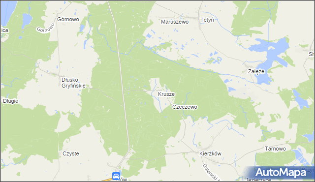 mapa Krusze gmina Myślibórz, Krusze gmina Myślibórz na mapie Targeo