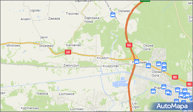 mapa Kruszyn gmina Sicienko, Kruszyn gmina Sicienko na mapie Targeo