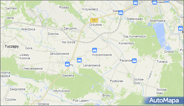 mapa Krzczonowice gmina Staszów, Krzczonowice gmina Staszów na mapie Targeo