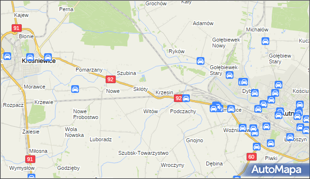 mapa Krzesin gmina Kutno, Krzesin gmina Kutno na mapie Targeo