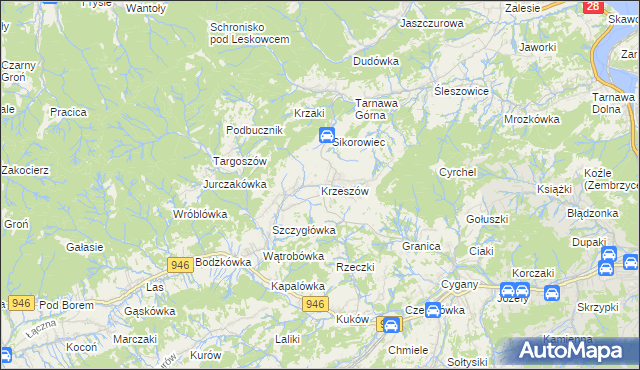 mapa Krzeszów gmina Stryszawa, Krzeszów gmina Stryszawa na mapie Targeo
