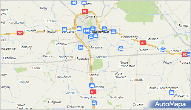 mapa Krzewie gmina Krośniewice, Krzewie gmina Krośniewice na mapie Targeo