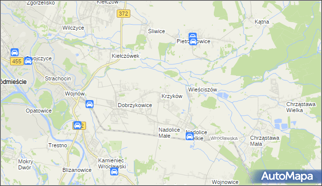 mapa Krzyków gmina Czernica, Krzyków gmina Czernica na mapie Targeo