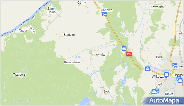 mapa Krzymów gmina Chojna, Krzymów gmina Chojna na mapie Targeo