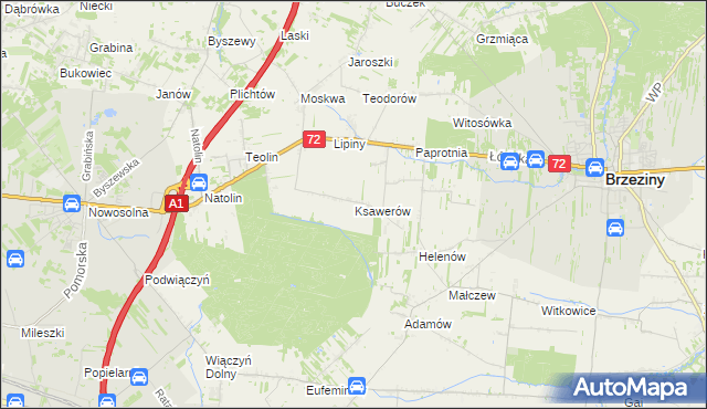 mapa Ksawerów gmina Nowosolna, Ksawerów gmina Nowosolna na mapie Targeo