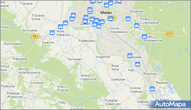 mapa Książnice gmina Mielec, Książnice gmina Mielec na mapie Targeo