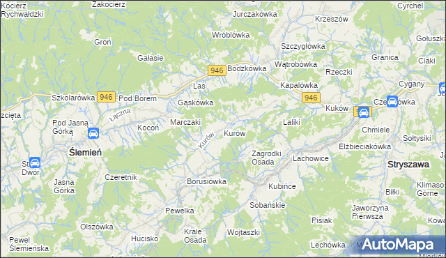 mapa Kurów gmina Stryszawa, Kurów gmina Stryszawa na mapie Targeo
