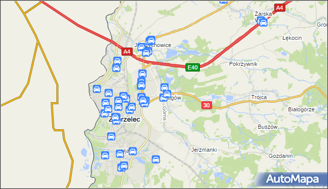 mapa Łagów gmina Zgorzelec, Łagów gmina Zgorzelec na mapie Targeo