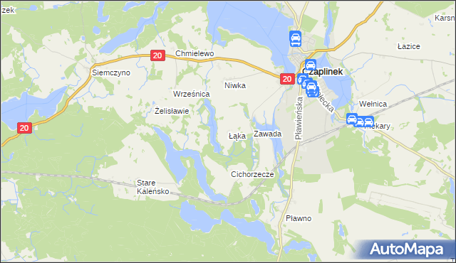 mapa Łąka gmina Czaplinek, Łąka gmina Czaplinek na mapie Targeo
