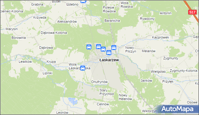 mapa Łaskarzew, Łaskarzew na mapie Targeo