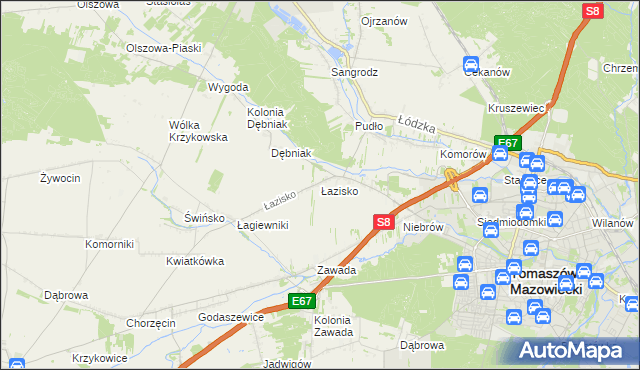 mapa Łazisko gmina Tomaszów Mazowiecki, Łazisko gmina Tomaszów Mazowiecki na mapie Targeo