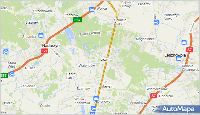 mapa Łazy gmina Lesznowola, Łazy gmina Lesznowola na mapie Targeo