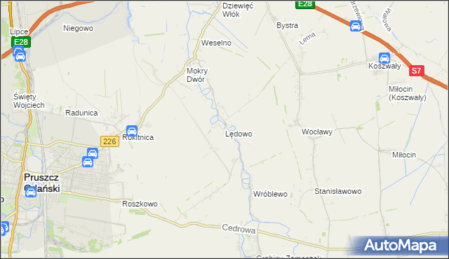 mapa Lędowo gmina Pruszcz Gdański, Lędowo gmina Pruszcz Gdański na mapie Targeo