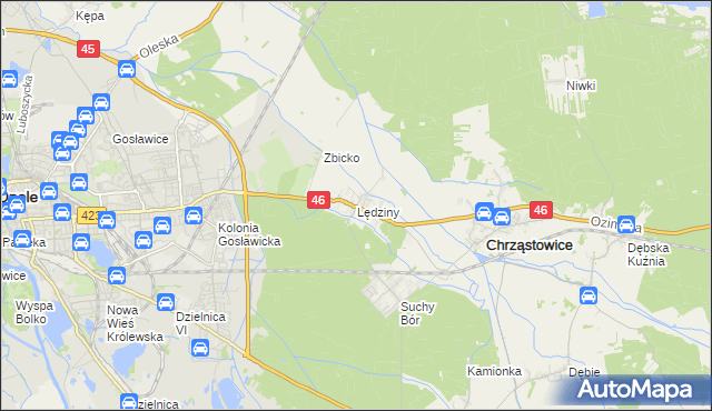 mapa Lędziny gmina Chrząstowice, Lędziny gmina Chrząstowice na mapie Targeo