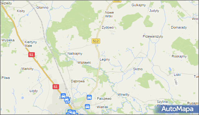 mapa Leginy gmina Bartoszyce, Leginy gmina Bartoszyce na mapie Targeo