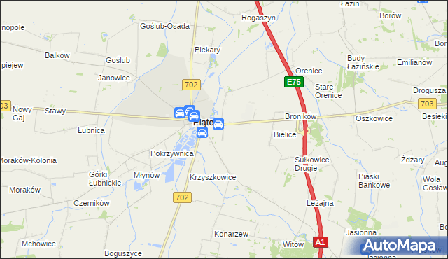 mapa Łęka gmina Piątek, Łęka gmina Piątek na mapie Targeo