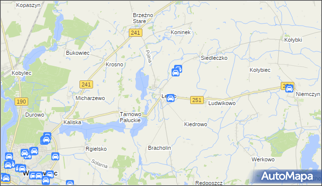 mapa Łekno gmina Wągrowiec, Łekno gmina Wągrowiec na mapie Targeo