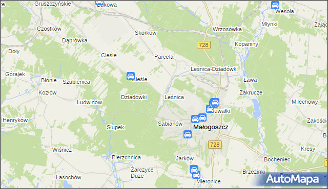 mapa Leśnica gmina Małogoszcz, Leśnica gmina Małogoszcz na mapie Targeo