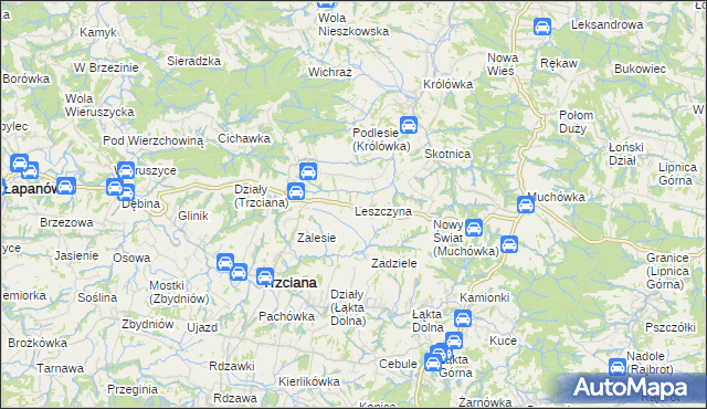 mapa Leszczyna gmina Trzciana, Leszczyna gmina Trzciana na mapie Targeo